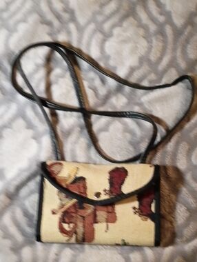 Western Vintage Tapestry Crossbody Wallet Purse in Beige and Brown
